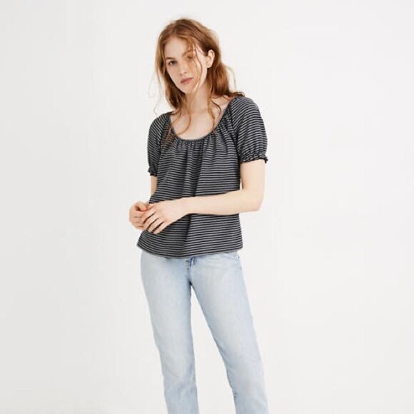 NWT Madewell Texture & Thread Ellis Stripe Peasant Blouse Womens Size XS - Picture 1 of 11